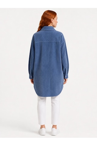 Neden Tekstil Kadın Mavi Oversize Fit Kadife Cep Detaylı Ceket