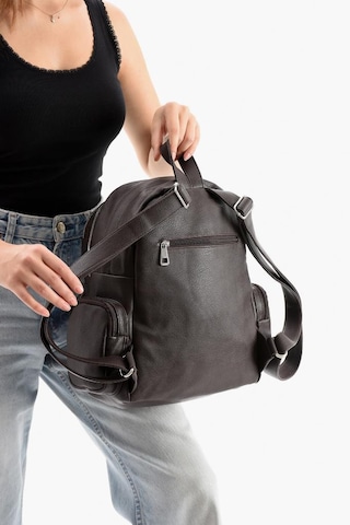 Baginn Suni Deri Kadın Sırt Çantası 38 28 Cm Mega Bag Günlük Kullanıma Uygun Çok Cepli İçi Astarlı Kahverengi
