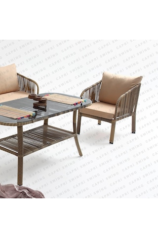Capri Swing Artemis Üçlü Rattan Balkon Bahçe Takımı Açık Kahve