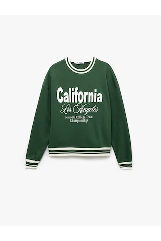 Koton Uzun Kollu Bisiklet Yaka Kolej Baskılı Sweatshirt Yeşil 5sal10577ık Yeşil