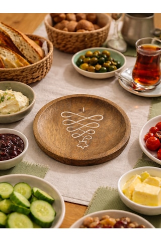 Mango Ahşap Yuvarlak Sunum Tabağı Açık Kahverengi