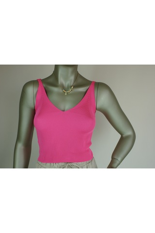 İvita İnce Fitilli Çok Zarif Neon Pembe Kısa Crop