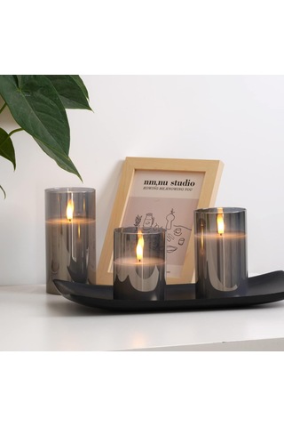 Yunboo Ev Ve Düğün İçin Uzaktan Kumandalı Cam Mum Lambası - Ateşsiz, 10 Tuşlu, Saf Beyaz 3'lü Set Kumanda Dahil