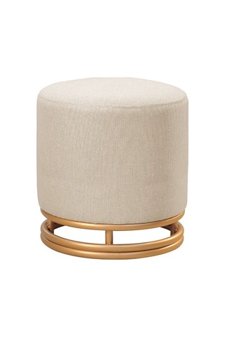 Nuvi Puf Gold Metal Çerçeveli Keten Çok Amaçlı Dekoratif Oturak, Makyaj Oturağı,montajsız Puf Bench KREM