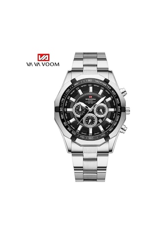 Gümüş Va Va Voom Kuvars Kol Saatleri Moda Erkek Izle İş Tarzı Paslanmaz Çelik Kayış Takvim Kadran Kuvars Hareketi Kol Saati