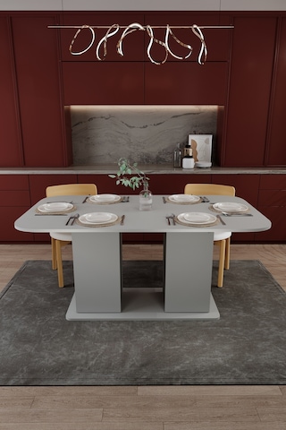 Modern Dolaplı 6 Kişilik Mutfak Yemek Masası %100 Mdf Mutfak Yemek Odası Masası Ym06 Kül Gri