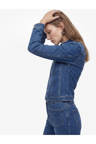 Koton Slim Fit Uzun Kollu Klasik Yaka Fermuarlı Denim Ceket Orta İndigo 6sal50014md