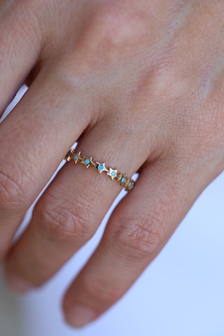 Yenigün Kuyumculuk 14 Ayar Altın Firuze Taş Detaylı Yıldız Dizisi Yüzük Yzk26055