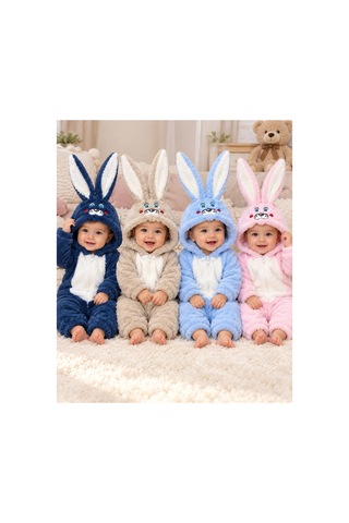 Messlife Peluş Tavşan Kulaklı Bebek Tulumu Mavi - 932206337 Mavi