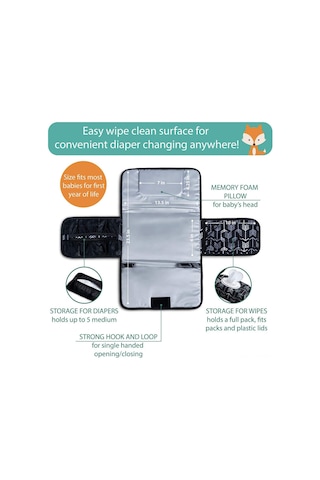 Hangfox Çocuk Bezi Değişim Matı Portable Çok Fonksiyonlu Katlanabilir Su Geçirmez Siyah Çanta Siyah