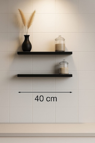 40 Cm 2li Mat Siyah Mdf Uçan Duvar Rafı Gizli Bağlantı Kitaplik