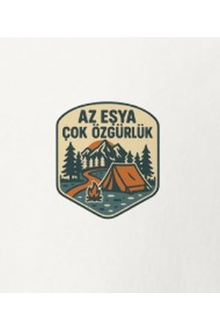 Wildstyle Az Eşya Çok Özgürlük Renkli Kamp Doğa Minimalist Baskılı Unisex Bisiklet Yaka Pamuklu Tişört Beyaz