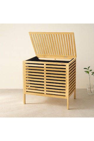Kalın Bambu Çamaşır Sepeti 50x38x55 Cm Kumaş Torbalı Renkli