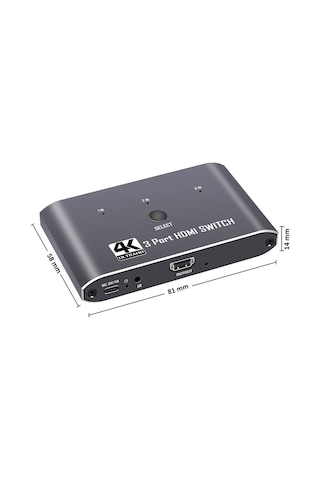 Gplus 4K321M 3 Port HDMI 2.0 4K 60Hz HDR HDCP 2.2 EDID CEC Metal Switch