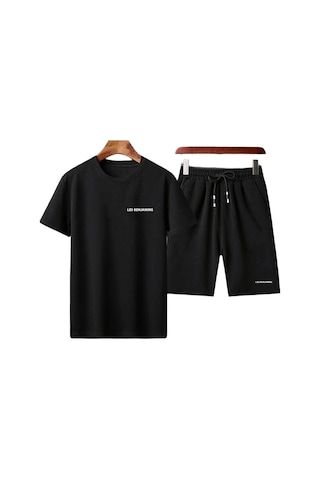 Adrift Unisex Baskılı Bisiklet Yaka Siyah Tişört Ve Siyah Bermuda Şort 2'li Set Alt Üst Siyah