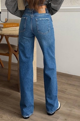 Balenbi Kadın Yüksek Bel Jean Yıkamalı Geniş Paça Palazzo Kot Pantolon 1239 - Premium Seri Orta Açık Mavi 2402