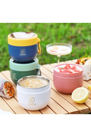 Paslanmaz Çelik Sızdırmaz Kapaklı Yemek & Çorba Termosu 600 Ml Beyaz