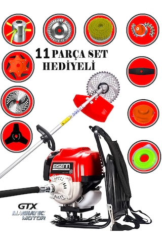 Eisenn Germany SRT-11 Krieger Sırt Tipi Benzinli Ot Çalı Çim Biçme Tırpanı + 11 Parça Full Set Halı Yıkamalı