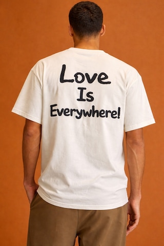Cool Tarz Erkek Oversize Tişört "love Is Everywhere" Baskılı Basic Pamuklu T-shirt Beyaz Beyaz