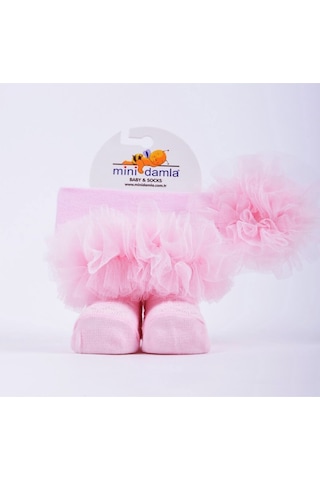 Kız Bebek Kokoş Saç Bantlı Çorap Takım Pembe Pembe