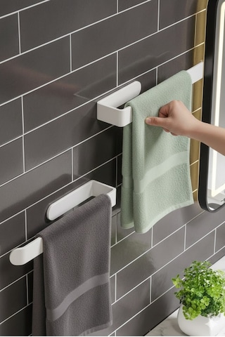 Yapışkanlı Duvar Tipi Metal Havluluk Modern Kağıt Havlu Tutucu - Havlu Askısı Beyaz