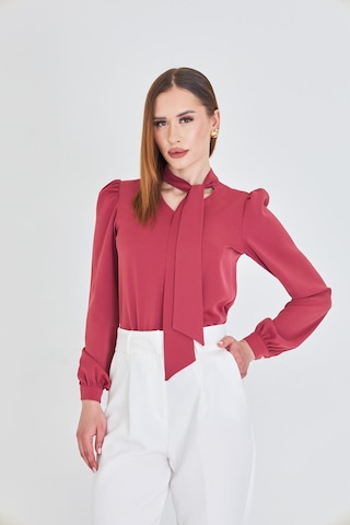 Büzgü Kol Fularlı Gömlek Vişne Vişne Çürüğü