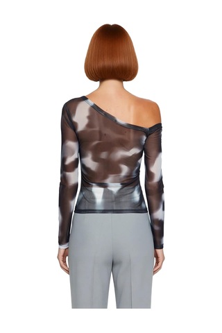 Ersefa Moda Asimetrik Yaka Örme Slim Çiçekli Desen Casual Günlük Regular Antrasit