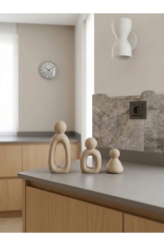 Kaveld Aura Family Minimalist Dekoratif Heykel 3'lü Set El Yapımı Modern Biblo Mermer Tozu & Çimento Kompozit Premium Salon Ve Ofis Dekoru Bej