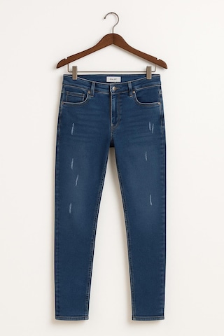 Erkek Slim Fit Dar Paça Esnek Likralı Denim Jeans Kot Pantolon - 7408 Koyu Mavi