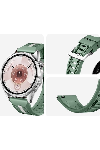 Huawei Watch Gt6 46mm İle Uyumlu Sportstripe Örgü Desen Metal Tokalı Silikon Akıllı Saat Kordonu