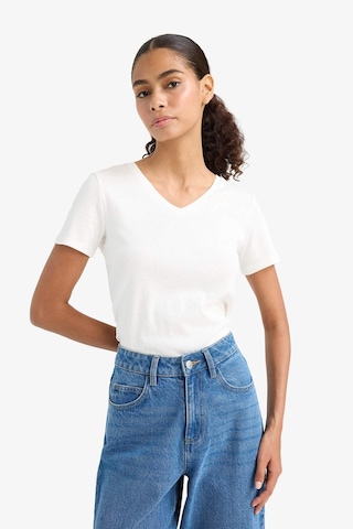 Defacto Slim Fit Dar Kesim V Yaka Basic Düz Ribana Kısa Kollu Tişört I1080az25auer105 Ekru
