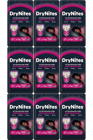 Drynites Emici Gece Külot Bez Kız 4-7 Yaş 17-30 Kg Large 90 Adet L 9'lu