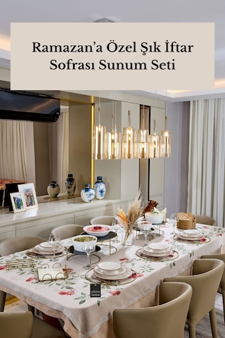 İftar Sofrası Sunum Seti Dekoratif Masa Konsepti Gold Detaylı Altın