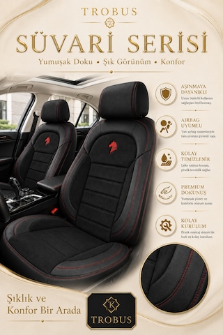 Renault Clio 4 2012-2019 Uyumlu Süvari Serisi Siyah Kırmızı Oto Koltuk Kılıfı