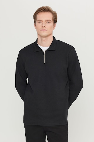 AC&Co / Altınyıldız Classics Erkek Sıyah Pamuklu Standart Fit Normal Kesim Polo Yaka Sweatshirt Siyah