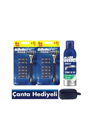 Sensor3 2 Makine 12 Yedek Tıraş Bıçağı 200 Ml Köpük Vegan Seyahat Çantası