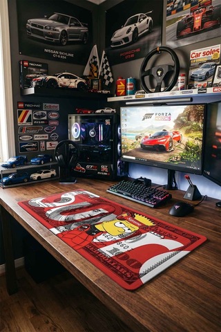 Bart Simpson Supreme Dolar Tasarımı 40x90 Cm Oyuncu Mousepad Kaymaz Taban Büyük Boy