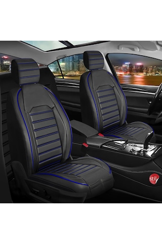 Volvo 440 Deri Oto Koltuk Kılıfı Ön Arka Set Siyah Mavi Seri Şhn