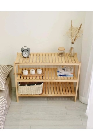 Ahşap Raf Çok Amaçlı Dekoratif Yan Sehpa Komidin Organizer Raf
