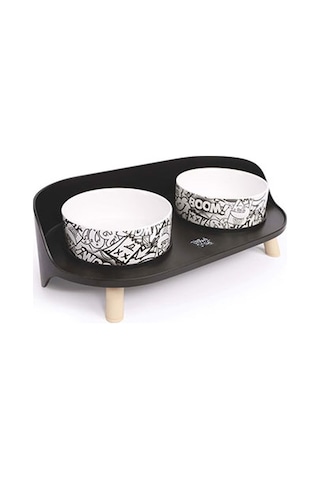 M-pets Altitude Urban Style Standlı Mama Ve Su Kabı Siyah Beyaz 450 Ml 244-51017.01