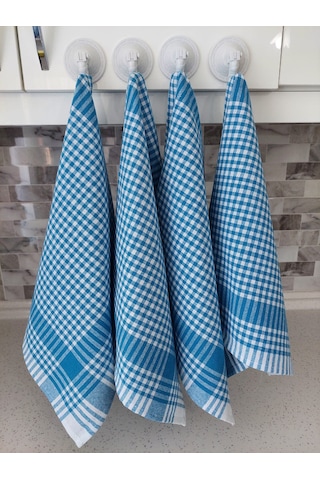 Pamuklu Turkuaz Renkli Pöti Kareli 4'lü Kurulama Bezi,peçete