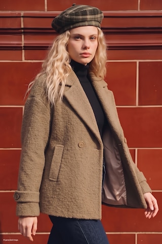 Sateen Dokulu Buklet Kısa Kaban - Camel-138027