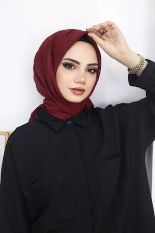 Melodi Scarf Kadın Tesettür Pratik Bambu Kraş Eşarp Bordo Bordo