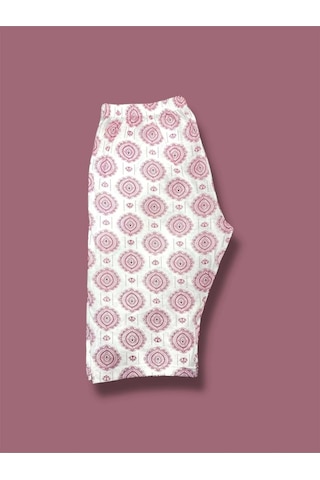 Desenli Penye Diz Altı Büyük Beden Anne Kadın Kapri Kırmızı Etnik