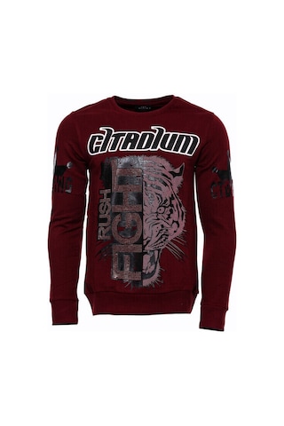 Bordo Taşlı Baskılı Sweatshirt - Wessi Siyah