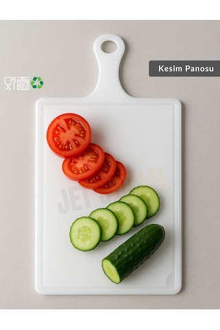 Saplı Kesim Panosu Doğruma Tahtası Salata Meyve Kesme Tahtası 36x21 Cm Beyaz