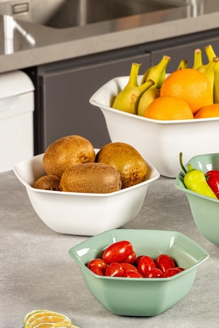 Vienev 4lü Altıgen Kase Seti Beyaz-yeşil