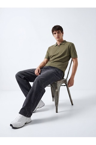 LTB Fermuarlı Pike Polo Yaka Yeşil T-shırt