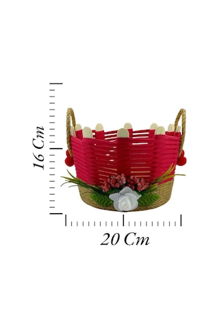 Komodin Üstü Düzenleyici Hasır Sepet Takı Organizer Makyaj Kutusu Banyo Sepeti Kırmızı