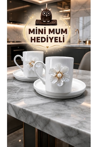 Kar Beyaz Çiçek 2'li Porselen Fincan Takımı